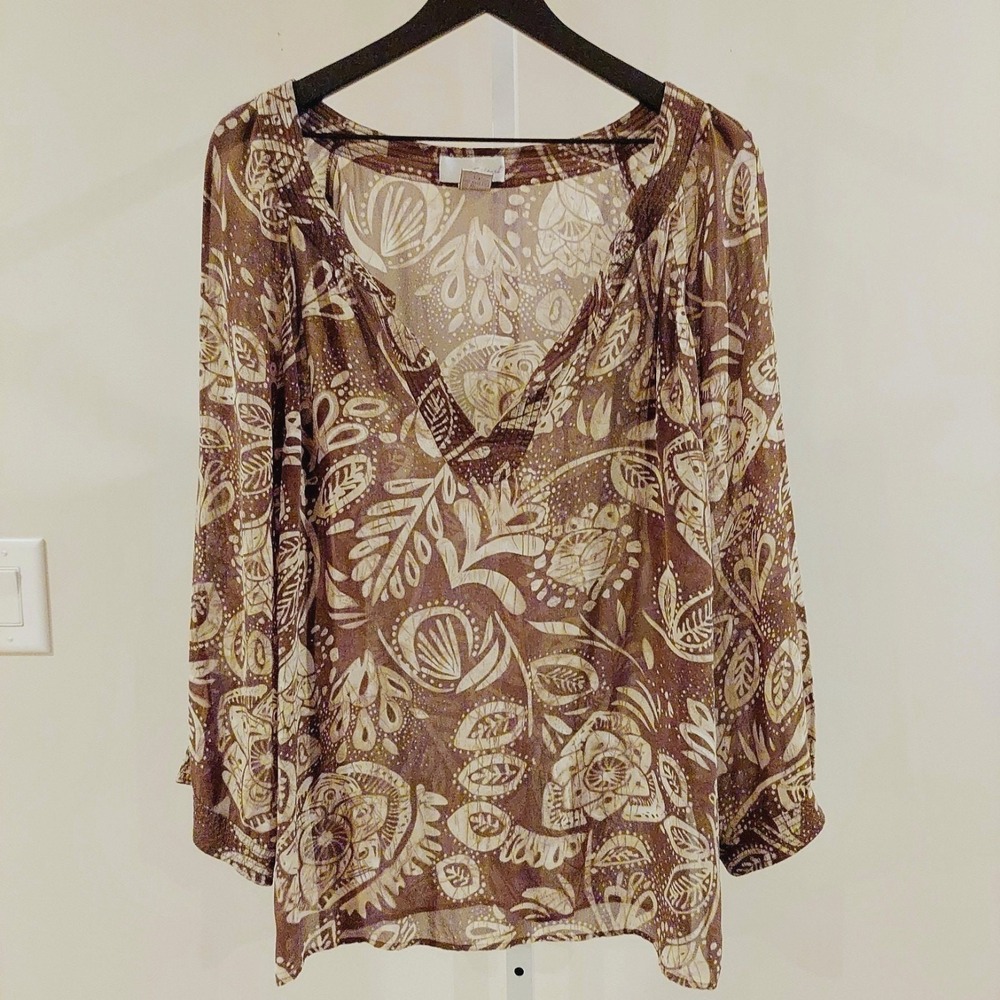 Spiegel Sheer Silk Blouse Size 14 Boho Safari‎ Top